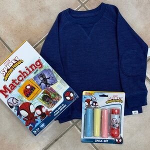 GAP Kids Blue Sweatshirt with Spidey Matching Cards and Chalk